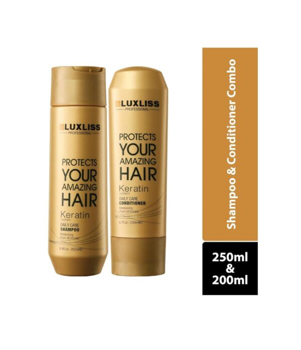 Luxliss Professional Keratin Daily Care Shampoo 250ml & Conditioner 200ml - Gold edition (Pack of 2) - Image 3